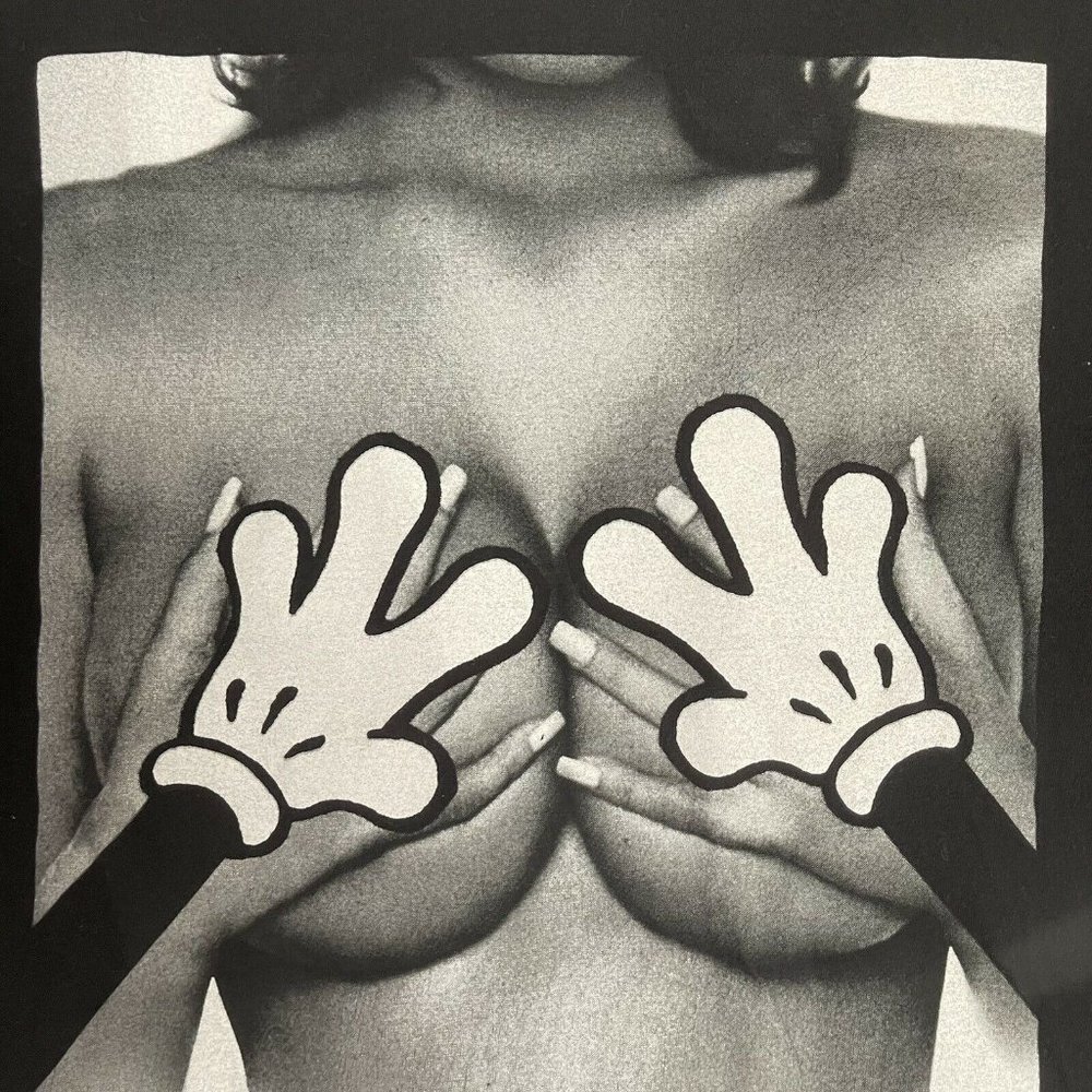 Mickey Mouse Hands Over Breast Graphic T Shirt